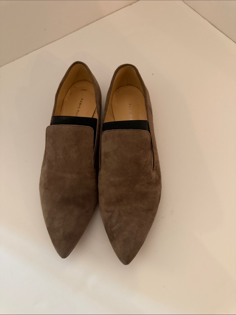 Pointed Toe Suede Flats in Taupe by Fabio Rusconi